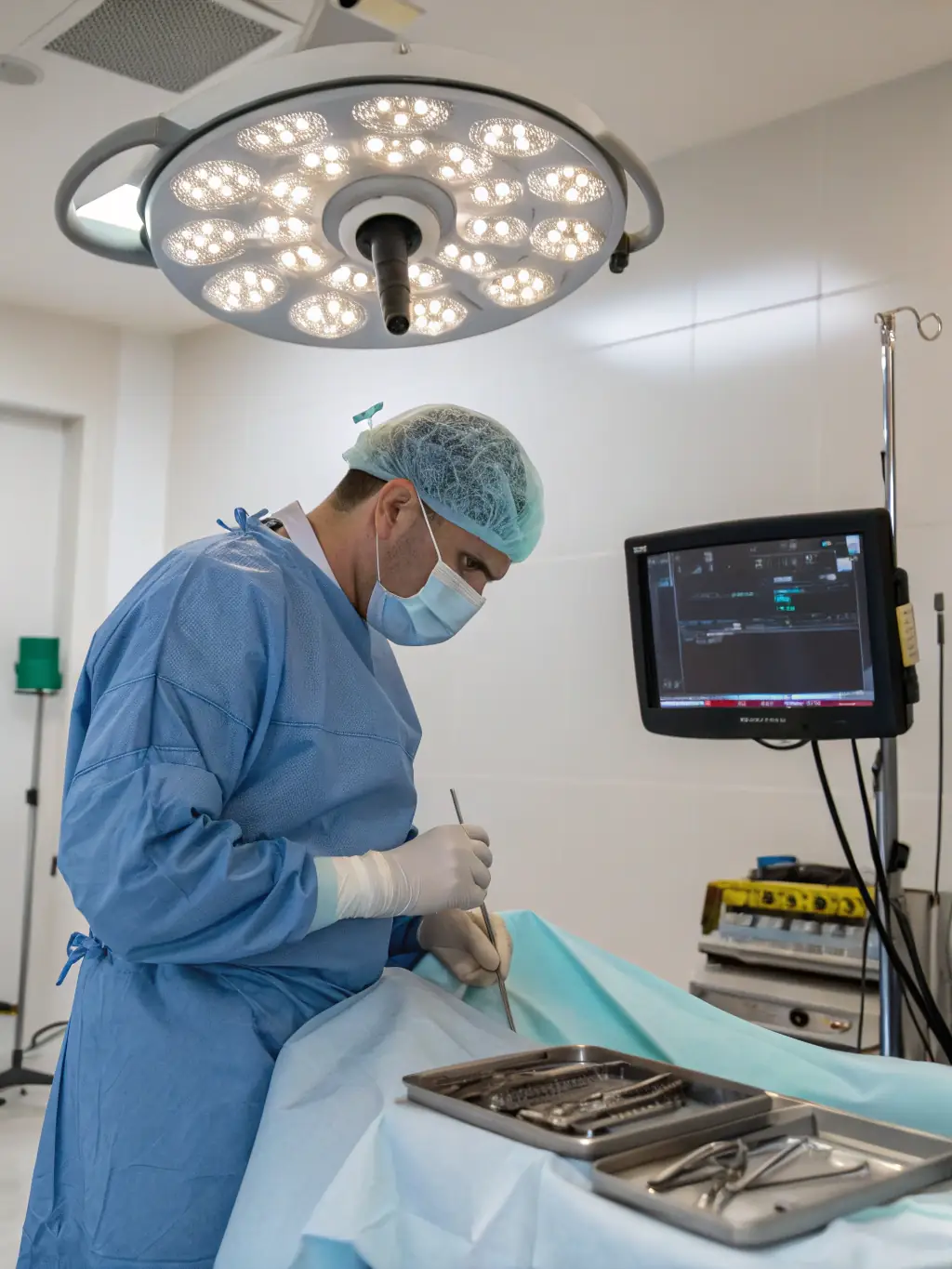A skilled surgeon in an operating room, performing a minimally invasive surgical procedure with precision.
